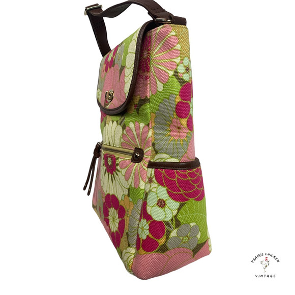 Spartina Womens Purse Tote Bag Pink Green Floral Adjustable Strap satchel - Picture 3 of 12